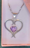 Silver Heart Necklace, Amethyst Adinkra Pendant, Ancestor Love