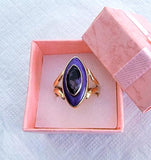 14kt Gold Amethyst Ring: Marquise Charoite Stone, Size 8.5