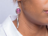 Silver hoop Dangle purple agate Earrings: Modern Elegant Gemstone Jewelry