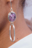 Silver hoop Dangle purple agate Earrings: Modern Elegant Gemstone Jewelry
