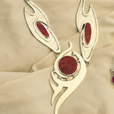 Silver Necklace Red Coral filigree work one of a kind Signature Chester Allen Art Series Our path Our struggle Gift for special someone