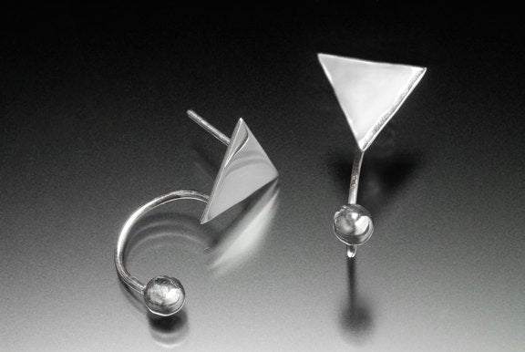 Modern post earrings Triangle sterling silver handmade