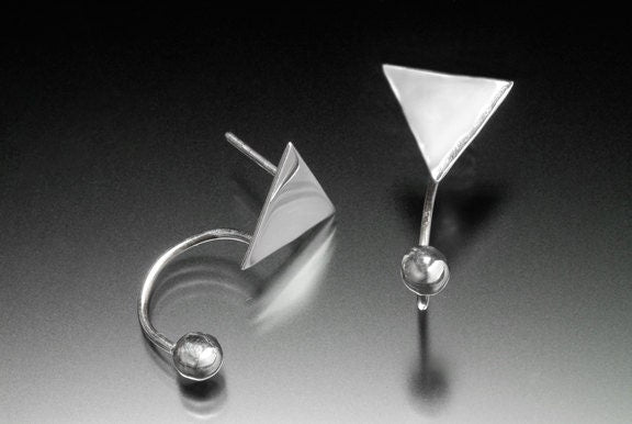 Gift for her, Modern post earrings Triangle sterling silver handmade