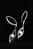 Silver Seed Earrings drop with Pearl science nature growth inspired handmade signed jewelry art