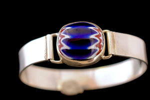 African trade bead bracelet,  sterling silver clip on bangle, gift for him