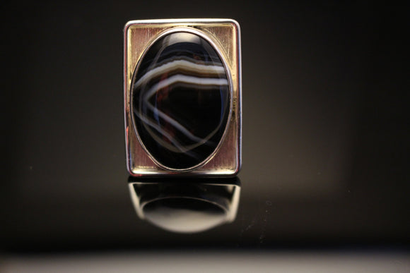 Mothers Day Gift, Silver Ring Black Stone Sardonyx August Birthstone Square outer shadowbox Stone of Strength Protection
