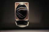 Mothers Day Gift, Silver Ring Black Stone Sardonyx August Birthstone Square outer shadowbox Stone of Strength Protection