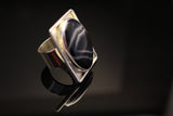 Mothers Day Gift, Silver Ring Black Stone Sardonyx August Birthstone Square outer shadowbox Stone of Strength Protection