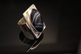 Mothers Day Gift, Silver Ring Black Stone Sardonyx August Birthstone Square outer shadowbox Stone of Strength Protection
