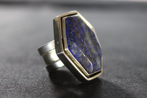 Silver Ring Stone Sodalite unisex size sterling matte finish one of a kind shadowbox opens mens top quality ready to ship bracelet available