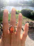 Silver crystal Ring red orange stones Neutral Ground is Higher Ground Sterling statement Ring Perfect New Orleans gift for her