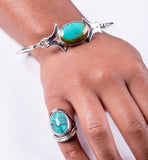 Silver Ring Turquoise Healing two teardrop stone handcrafted sterling size to order Southwestern influence