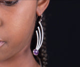 Mothers Day Gift, Silver amethyst modern elegant dangle earrings