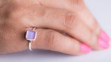 Purple ring square sea glass sterling silver