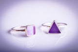 Purple sea glass ring triangle sterling silver handmade beach tropical pinky ring