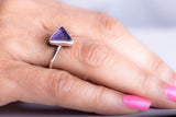 Purple sea glass ring triangle sterling silver handmade beach tropical pinky ring