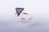 Purple sea glass ring triangle sterling silver handmade beach tropical pinky ring