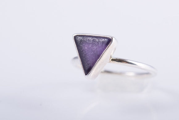 Purple sea glass ring triangle sterling silver handmade beach tropical pinky ring