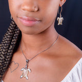 Mothers Day Gift, Turtle Jewelry set Necklace and earrings silver turtle great for two tone silver & Gold