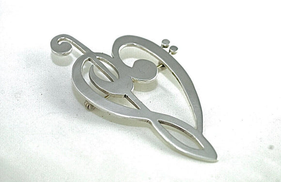 Silver Pin heart, Musical Love brooch, handmade Chester Allen jewelry art