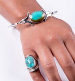 Silver Bangle Bracelet Turquoise stones  unique design