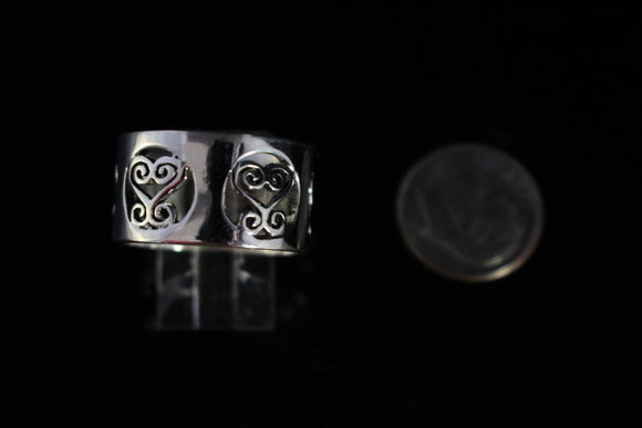 Sankofa silver band ring adinkra heart jewelry