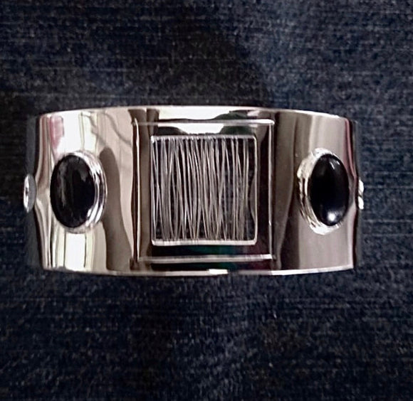 Mothers Day Gift for him, Silver cuff bracelet with onyx stones, handmade, one of a kind jewelry, unique mens bracelet