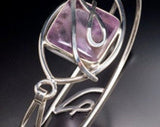Mothers Day Gift, Silver amethyst cuff bracelet modern contemporary elegant one of a kind handmade as part of a set