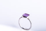 Purple ring, Solitaire sea glass ring, Square ring adjustable sterling silver band