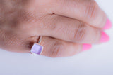 Purple ring square sea glass sterling silver