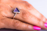 Purple sea glass ring triangle sterling silver handmade beach tropical pinky ring