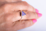 Purple sea glass ring triangle sterling silver handmade beach tropical pinky ring