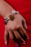 Bold Necklace Set, with Ammonite fossil, and silver cowrie shell accents, Unique Statement jewelry, Choker and cuff bracelet