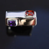 Unique Ring Rectangular Sterling silver marriage of the metals Copper Brass bezel Amethyst Garnet January February Birthstone Chester Allen