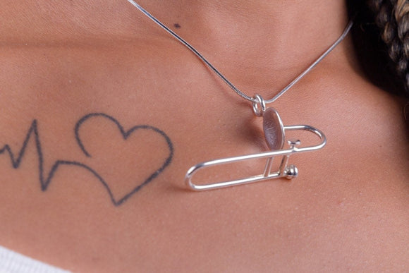 Mothers Day Gift, Trombone necklace silver handmade New Orleans Jazz inspired
