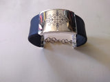 Gift for him, Wide Leather Silver bracelet unique Chester Allen Storm within design mens bracelet