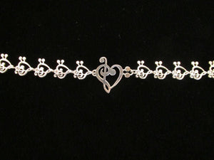 Mothers Day Gift, Music Heart link bracelet Silver, handmade Music gift for Jazz and Classical lovers, Choir, band  and music teacher