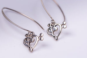 Mothers day gift,  Music heart Drop Earring Handmade Sterling silver Dangle dainty earring for girl playing music or a great teachers gift