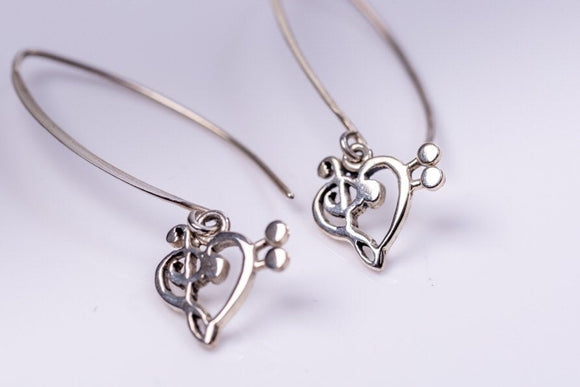 Mothers day gift,  Music heart Drop Earring Handmade Sterling silver Dangle dainty earring for girl playing music or a great teachers gift
