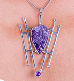 Modern Bold Necklace, Handmade one of a kind Sterling silver raw amethyst pendant, Chesterism is unique, avant garde jewelry art,great gift