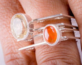 Stackable ring with Carnelian,Burnt orange oval stone set in Sterling silver, Statement stackable ring is handmade with cut out crosses.