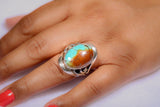 Silver Ring Turquoise Healing two teardrop stone handcrafted sterling size to order Southwestern influence