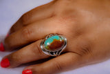 Silver Ring Turquoise Healing two teardrop stone handcrafted sterling size to order Southwestern influence