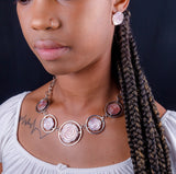 Floral Jewelry Set, Pink Oyster shell hand carved set in sterling silver