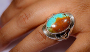 Silver Ring Turquoise Healing two teardrop stone handcrafted sterling size to order Southwestern influence