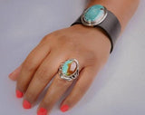 Silver Ring Turquoise Healing two teardrop stone handcrafted sterling size to order Southwestern influence