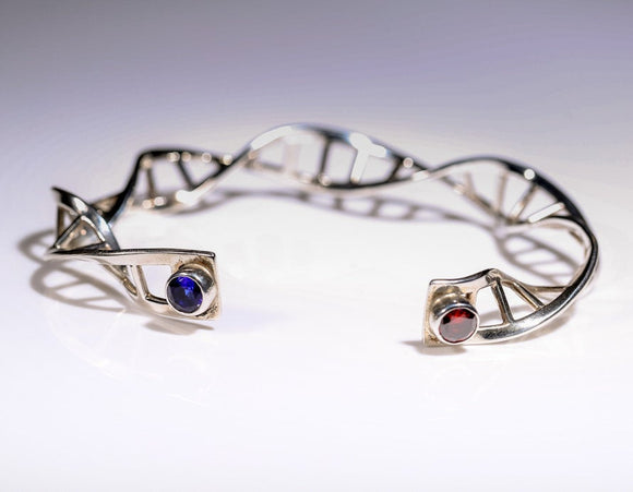 DNA Cuff Bracelet Science  (double Helix) genetics handmade Sterling silver