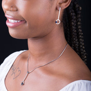 Mothers Day Gift, Silver and pearl jewelry set earrings necklace with black pearls