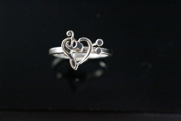 Music heart ring Treble Bass clef Musical Love  jewelry Sterling silver Ring Gift