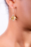 Mothers Day Gift, Square drop Earrings, 3D Yellow crystal dangle earrings set in Sterling Silver